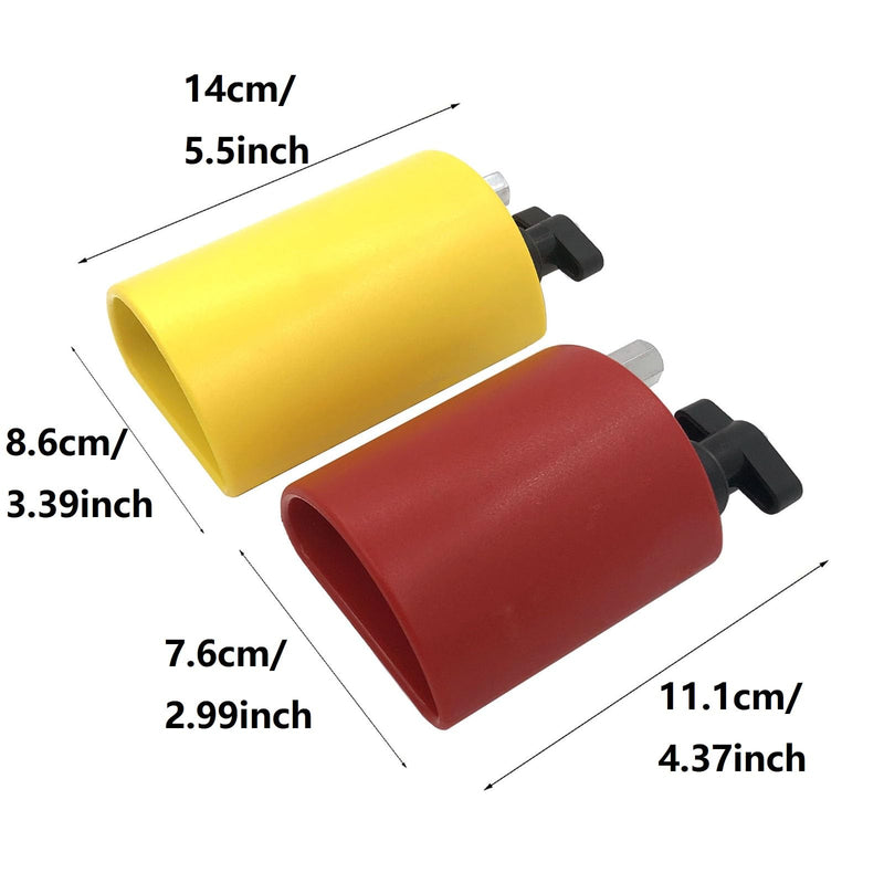 Plastic Percussion Cowbell with Clamping Mount Bracket Kit Include 3.27inch Red Jam Block, 4.4inch Yellow Jam Block and L Shape Percussion Mount Bracket for Drum Set Double Plastic Red-Yellow