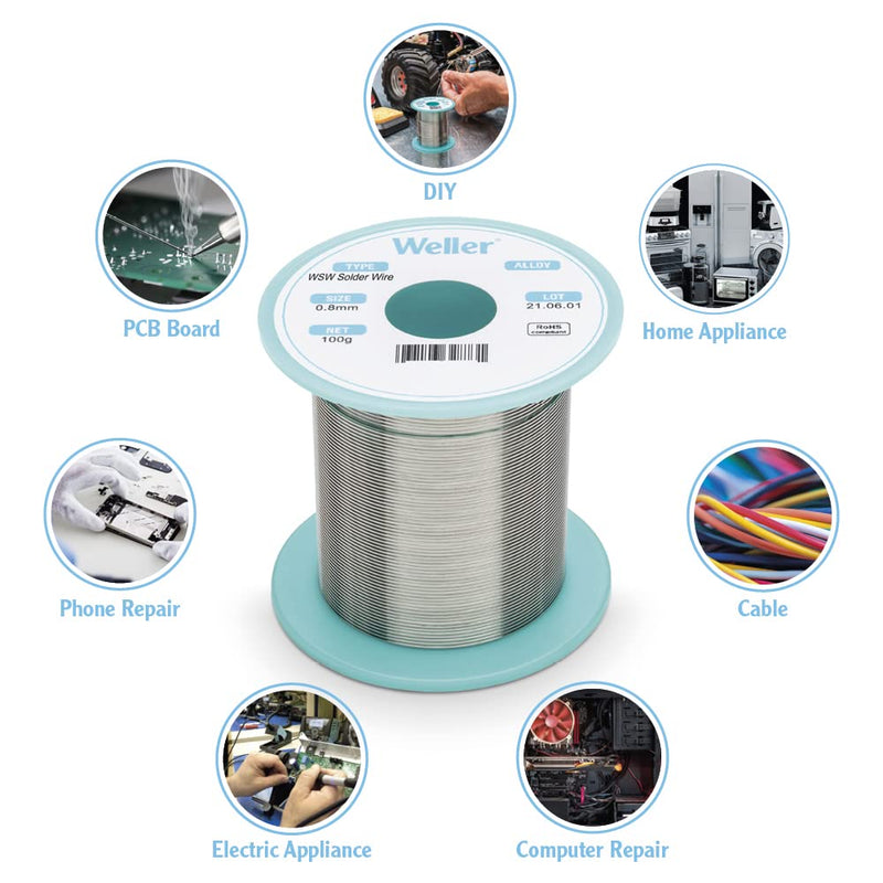 [AUSTRALIA] - Weller WSW SCN M1 (T0051404399) Lead Free Solder Wire, Dia: 0.8 mm / 0.039 in, Wt: 100 g / 3.527 oz, Alloy Sn99.3Cu0.6Ni0.05, Flux content 3.5% 