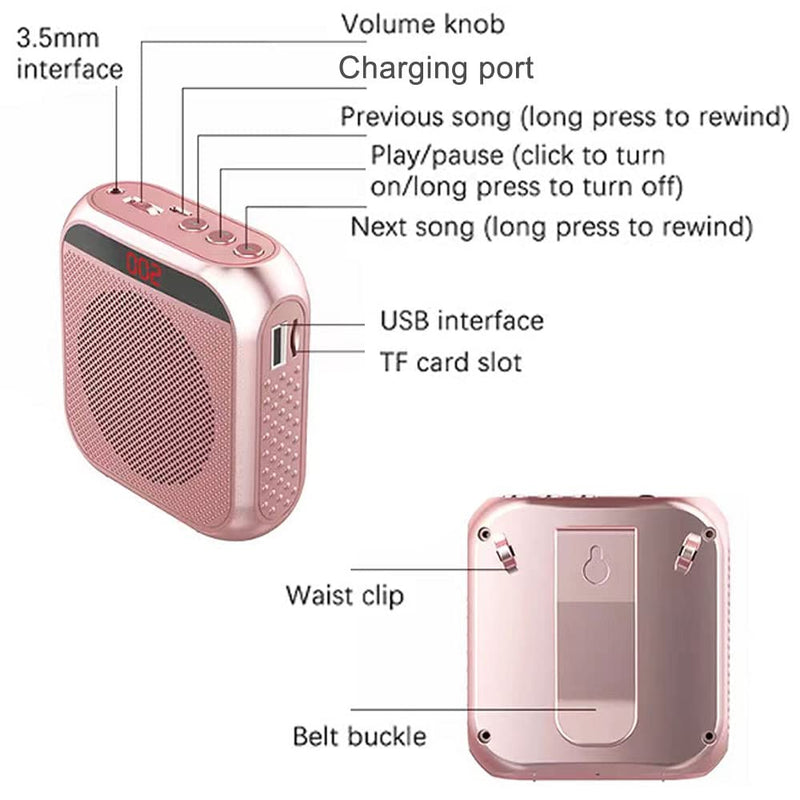 [AUSTRALIA] - Portable Voice Amplifier for Teachers, 2200mAh Rechargeable Personal Amplifier Mic PA System Headset Microphone with Speaker for Teachers, Training, Meeting, Tour Guide, Yoga, Classroom (Rose) Rose 