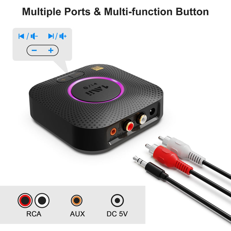 1Mii B06S+ Bluetooth 5.2 Receiver, HiFi Bluetooth Audio Adapter w/LDAC, aptx HD & aptx Low Latency, Long Range Hi-Res Audio with Volume Control, 3.5mm & RCA outputs, Easy Setup for Home Stereo System B06S+