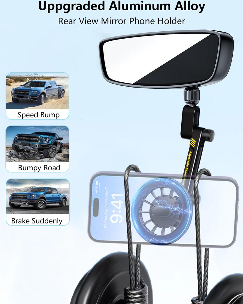 Magnetic Phone Holder for Car, Rear View Mirror Phone Holder Car Mount Magsafe 360 Adjustable with Metal Body, Aluminum Alloy Rearview Cellphone Stand Fit for iPhone 16 15 14 13 12 Series