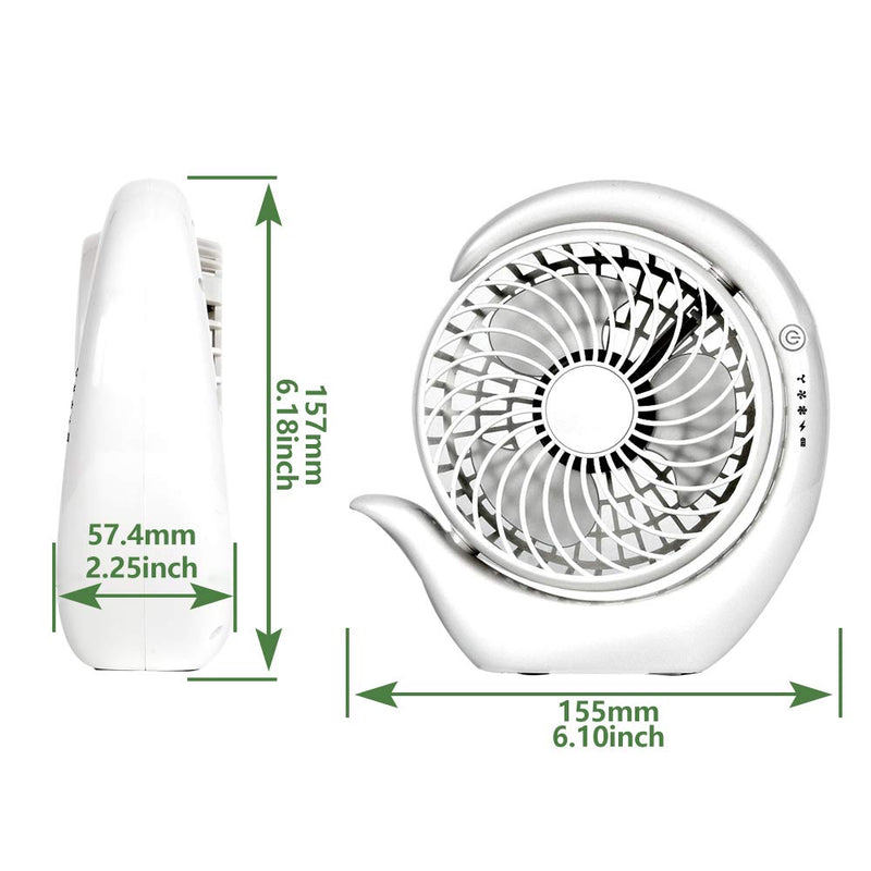 AceMining Rechargeable Battery Operated Fan with 3 speeds, Strong Wind, Long Battery Life, Quiet Operation, Small USB Desk Fan, Portable Battery Powered Fan, Cooling for Home, Office, Travel(White) White