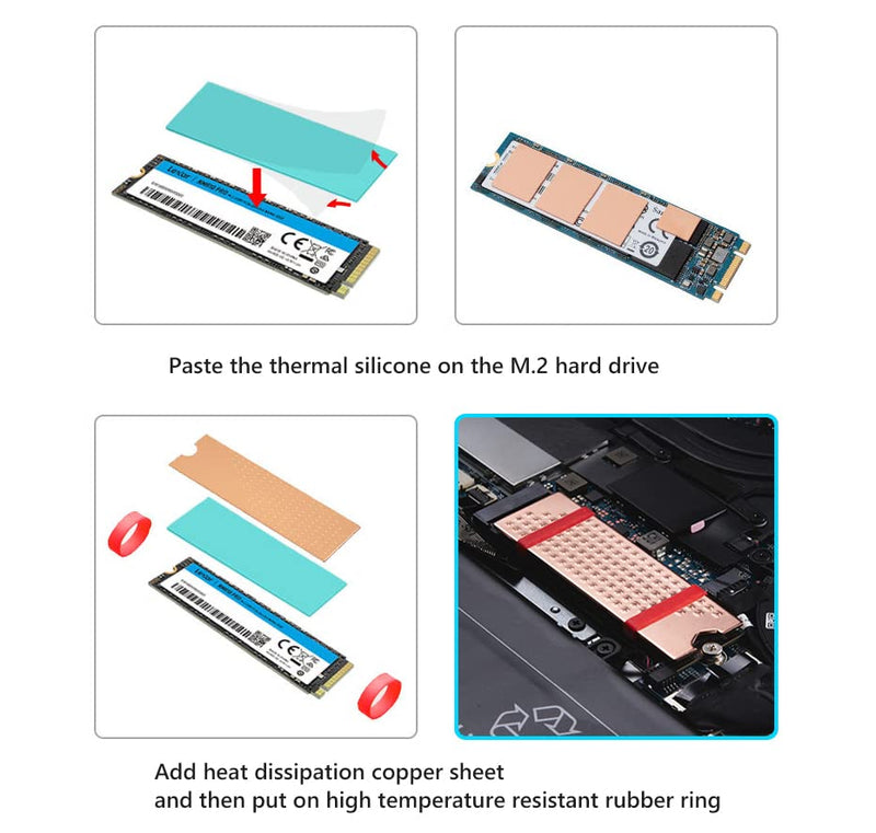 DolDer M.2 2280 SSD Copper Radiator Body 74 x 22 x 2 mm with Thermal Pad Screws Silicone Rings for Desktop PC (2 mm) 2mm