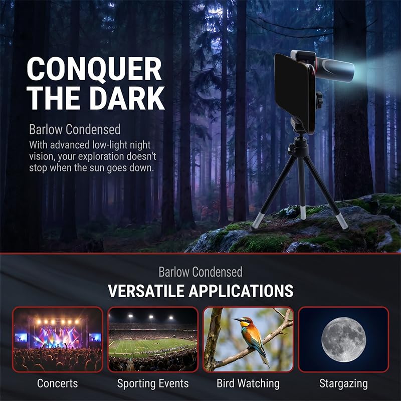 Compact Monocular Telescope, Phone Clip & Tripod, Portable High Definition Monocular for Outdoor Bird Watching, Concerts, and Travel