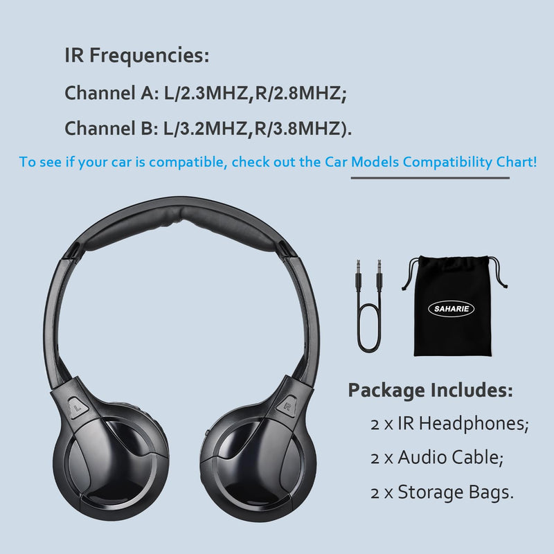 IR Headphones for Car DVD, Universal Infrared Headphones, 2 Channel Wireless for Honda Odyssey Rear Entertainment System (2 Pack)