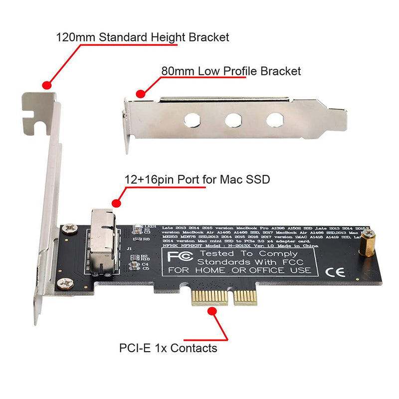 Xiwai PCI Express PCI-E 1X to 12+16Pin 2013-2017 Mac Pro Air SSD Convert Card for A1493 A1502 A1465 A1466