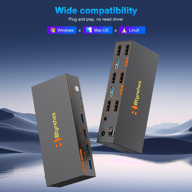 4K HDMI KVM Switch 2 Monitors 2 Computers,Dual Monitors KVM Switcher | 4K@60Hz,Support Extended/Copy Mode Share 4 USB 3.0 Hub with 2 USB Cables,Controller Suitable Office Gaming Meeting Plug&Play Orange Black 2 PC 2 Monitors
