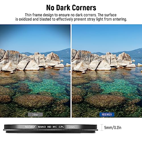 NEEWER 72mm Polarizer Filter, 24 Layer Multi Resistant Nano Coated MC CPL Circular Polarizing Filter with HD Optical Glass/Ultra Slim for Camera Lens, Reduce Reflection/Enhance Contrast/Reduce Glare