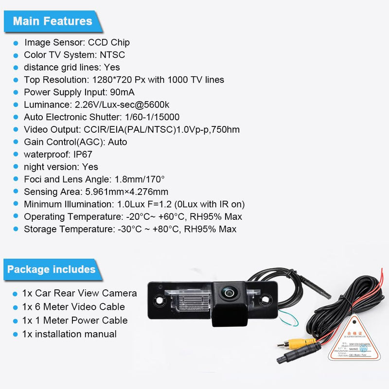 License Plate Backup Camera,HD Night Vision Reverse Camera,Waterproof Car Rear View Camera Replacement for BMW 3er E30 Cabriolet E30 Touring 5er E12 5er E28 6er E24 7er E23 E32 M1 E26 Z1 Roadster