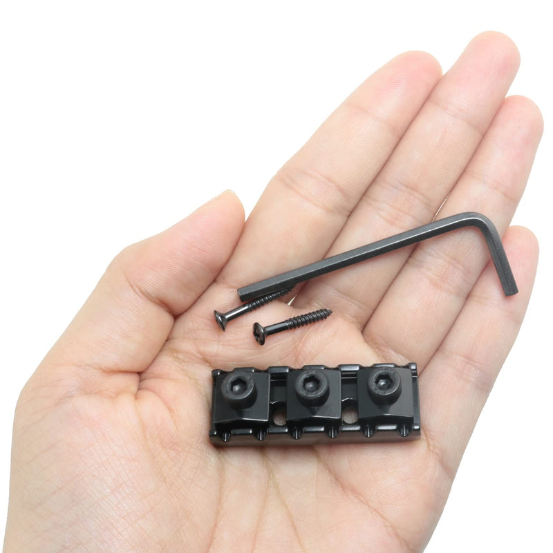 Locking Nut 1Set 43mm Black Guitar Metal String Locking Nut with Mounting Screws and Wrench for Electric Guitar Parts