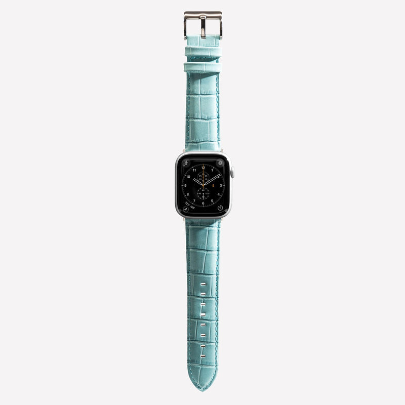 ZTAR Watch Strap Band for Apple Watch Ultra iWatch 2/1 Series 9/8/7/6/5/4/3/2/1/SE 49MM/45MM/44MM/42MM Premium Alligator Calf Leather Strap Wristbands Replacement Men Women - CROC TOUCH BLUE