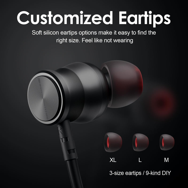 Rythflo Bluetooth Headphones, 150H Playtime Wireless Bluetooth Earbuds w/Mic in-Ear Magnetic Neckband Earphone, IPX7 Sweatproof Deep Bass Headset for Home, Traveling, Outdoor, Business Trips Black