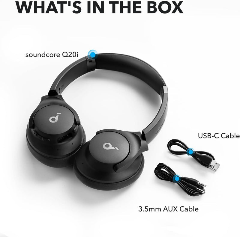 Soundcore by Anker Q20i Hybrid Active Noise Cancelling Headphones, Black | Over-Ear, Bluetooth, 40H ANC Playtime, Hi-Res Audio, Big Bass, Transparency Mode, Customize via App, Travel, Home, Office Standard Modern