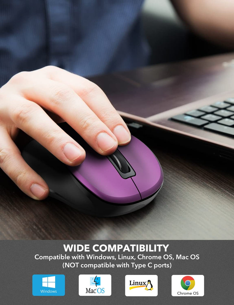 Wireless Mouse for Laptop, Trueque 2.4GHz Ergonomic Computer Mouse with 3 Adjustable DPI Levels, Page Up & Down Buttons, USB Mouse for Chromebook, PC, Desktop, Notebook, MacBook (Purple) Purple