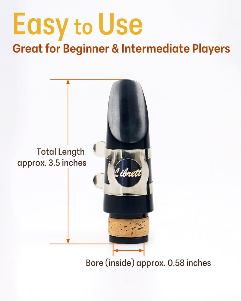 Libretto Clarinet Mouthpiece Kit, Giftable Standard Mouthpiece Set: ABS Mouthpiece, Plastic Cap, Silver Lacquered Ligature. Finely Designed for Beginner and Student.