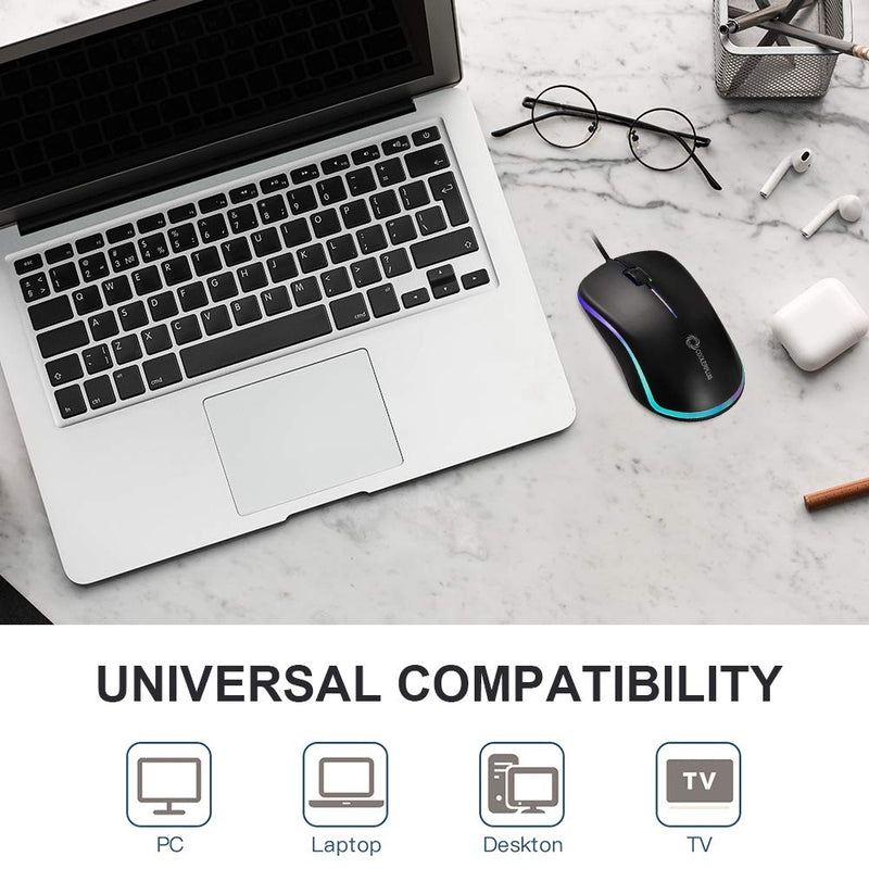 Coolerplus FC112 USB Optical Wired Computer Mouse with Easy Click for Office and Home, 1000DPI, Premium and Portable,Compatible with Windows PC, Laptop, Desktop, Notebook (Black) Black