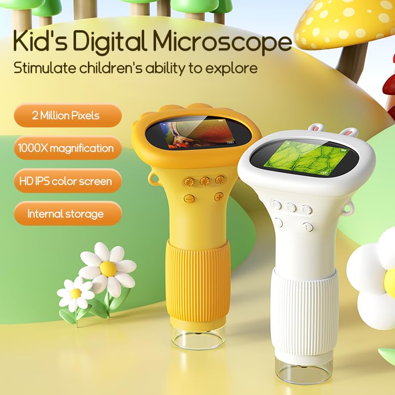 Kids Microscope Digital Camera, 1000X Handheld Camera Microscope for Kids with 2'' Screen, Educational Magnifying Glass Toy Christmas Birthday Gifts for Age 3 4 5 6 7 8 9 10 11 12 Girls Boys - Purple