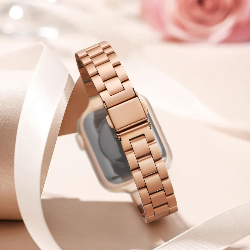 Thin Band Compatible with Apple Watch 41mm 40mm 38mm, 2 Pack Premium Stainless Steel Metal Replacement Adjustable Wristband Strap for iWatch Series 9/8/7/6/5/4/3/2/1 SE Women Men(2 pack)