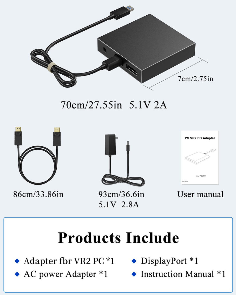 [AUSTRALIA] - PC Adapter for VR2 Headset, VR2 to PC Converter for SteamVR Gaming on Windows, Stable Signal with Durable Aluminum Alloy Housing 