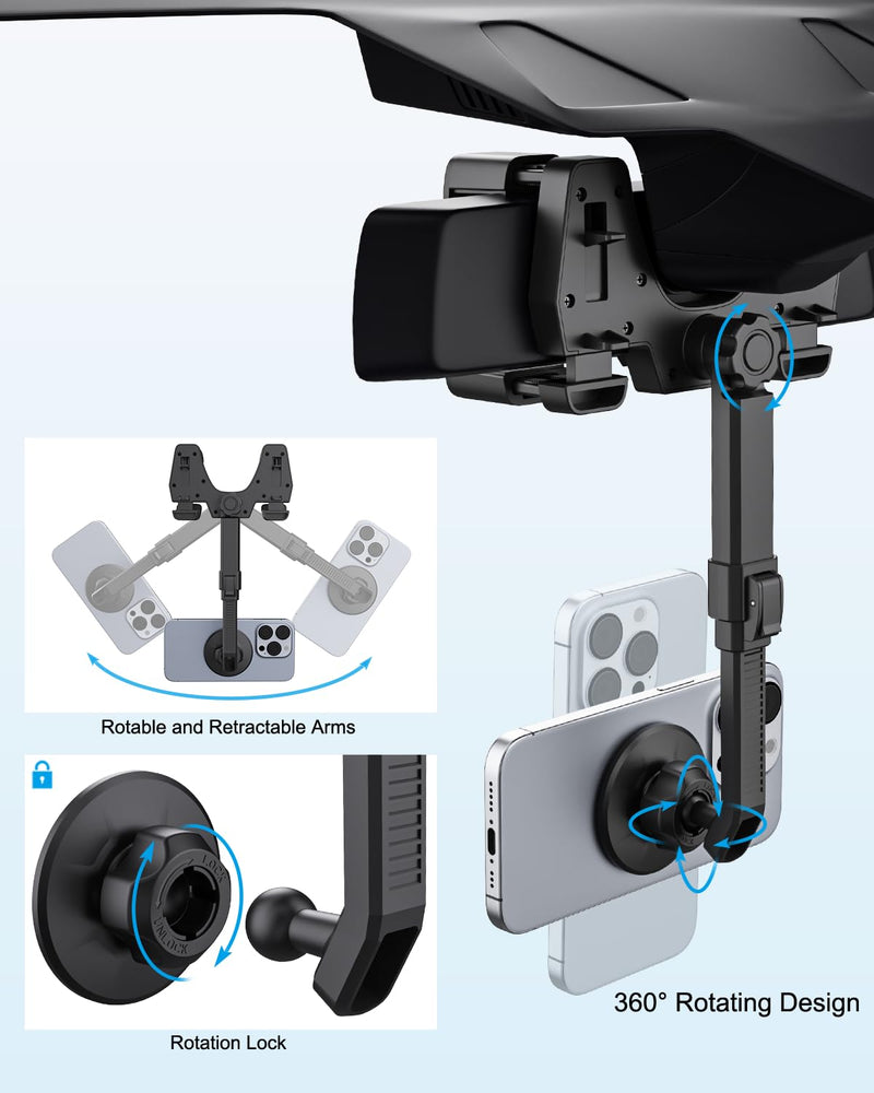for MagSafe Car Mount Rearview Mirror [24 Strong Magnet] Magnetic Phone Holder for Car Rear View Mirror [4 Clip Stable] Phone Holders for Your Car for iPhone Air 17 Pro Max 16 15 14 13, All Smartphone