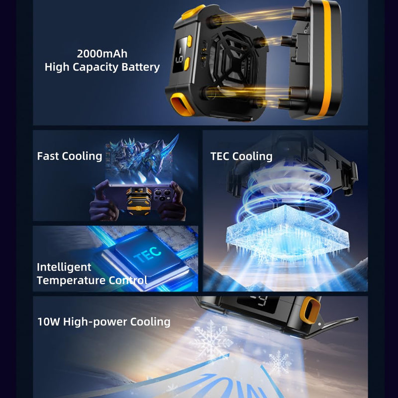 Magnetic Semiconductor Phone Cooler Fan with Rechargeable Battery | Temperature Display, Phone Cooling Fan for Gaming, Live Streaming, and Video Calls, Compatible with iPhone & Android