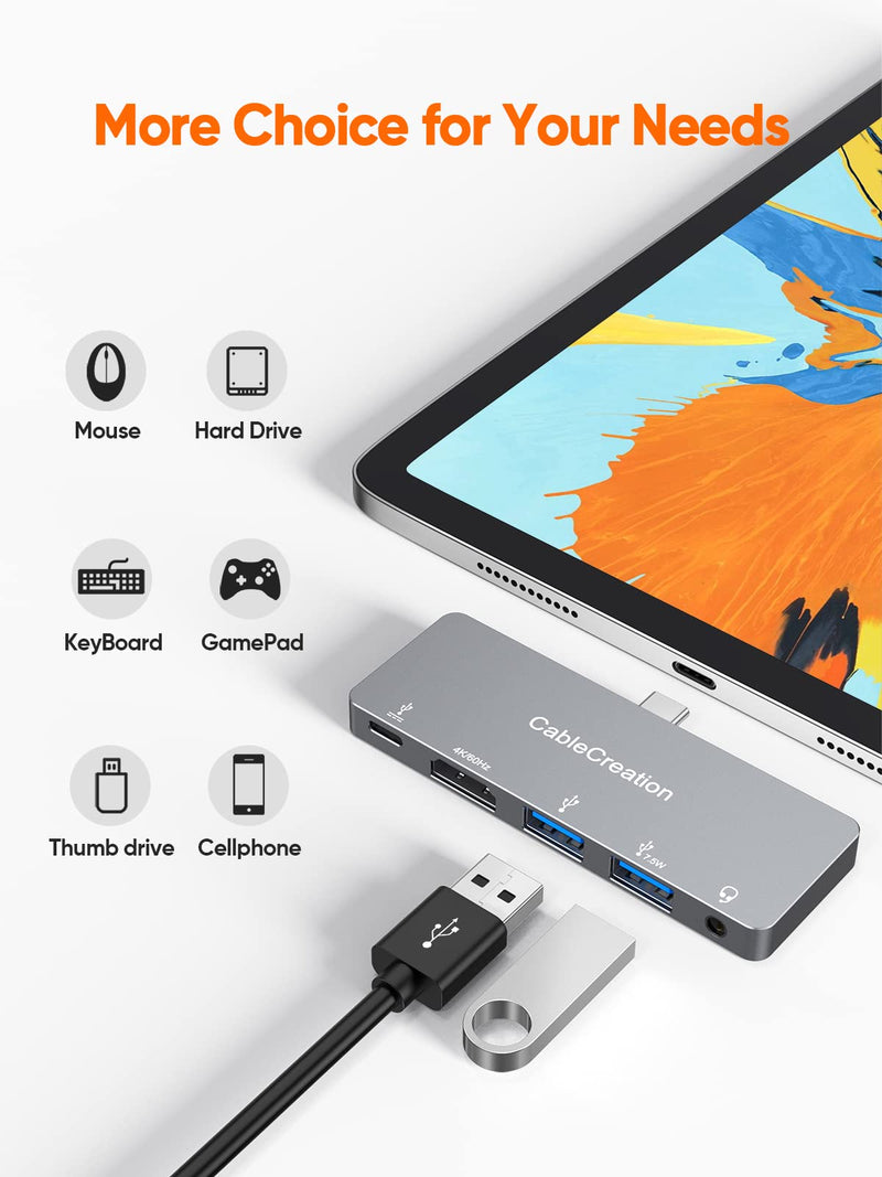 iPad Pro USB C Hub, CableCreation 5 in 1 USB C iPad Pro Adapter with 4K HDMI, USB-C 100W PD Charging 5Gbps USB 3.0, 3.5mm Audio Jack Multiport Adapter for New iPad Pro iPad Air MacBook Pro