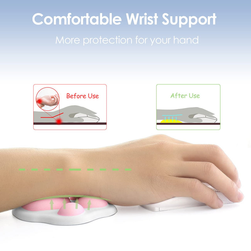 ProElife Cute Mouse Wrist Support Pad Cat Paw Pattern, Comfortable Soft Wrist Rest Hand Pillow Relief Hand’s Pain with Non-Slip Rubber Base 4.3'' x 3.7'' for Home, Office Computer Laptop (White) White