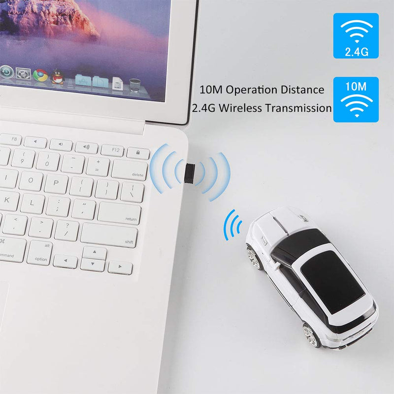 CHUYI Cool SUV Car Shaped Wireless Mouse 1600 DPI Optical Cordless Mice with USB Receiver for Office School Travel for PC Computer Laptop Gift (White-1 Pack) White