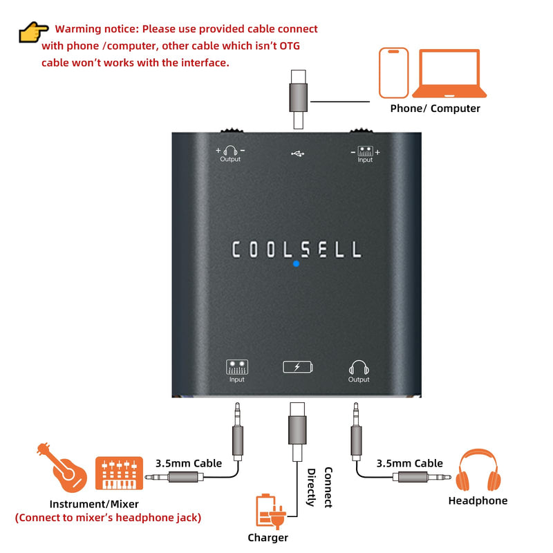Audio Interface, Stereo 24Bit/192kHz USB C & iPhone Guitar Interface for Recording, Live Streams and Podcasting, Compatible with iPhone, iPad, Mac, Android and PC G42
