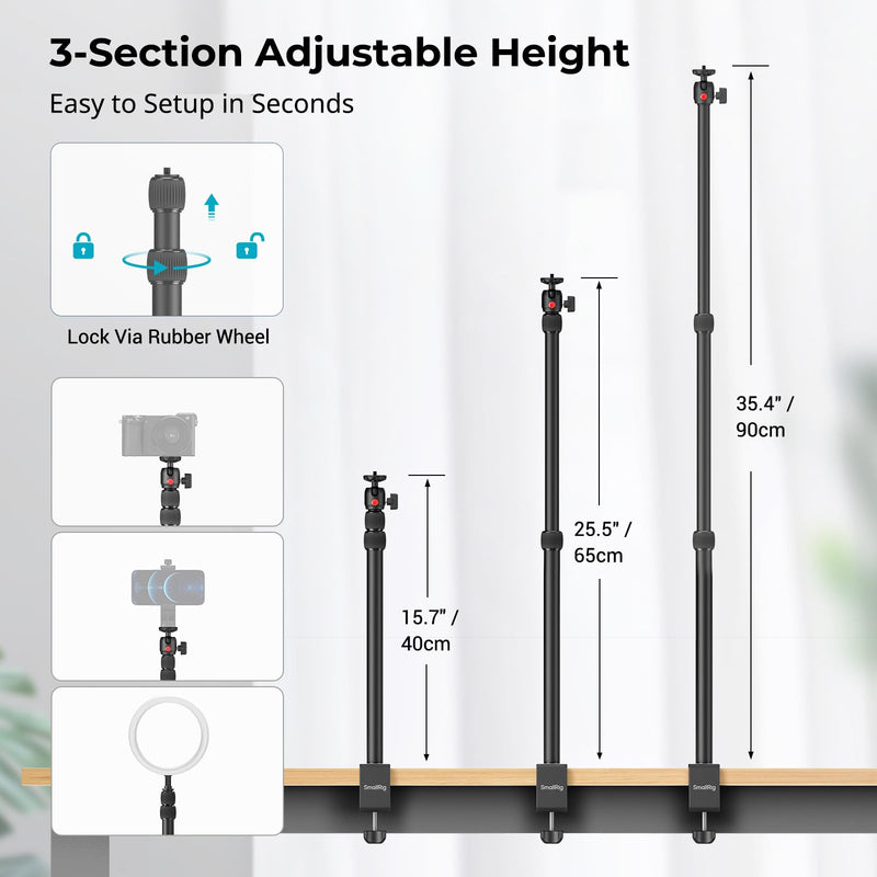 [AUSTRALIA] - SMALLRIG Camera Desk Mount C Stand, 15"-35" Adjustable Desk Tripod Light Stand, Tabletop C Clamp for Webcam, DSLR Camera, Ring Light, Live Streaming, Photo Video Shooting Clamp 3488 