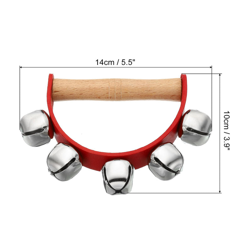 PATIKIL 6pcs Hand Jingle Bells, Hand Bell Handheld Wrist Bells Sleigh Bells Wooden Hand Percussion Instruments Musical with 5 Bells for Music Class Party Christmas, Red 6