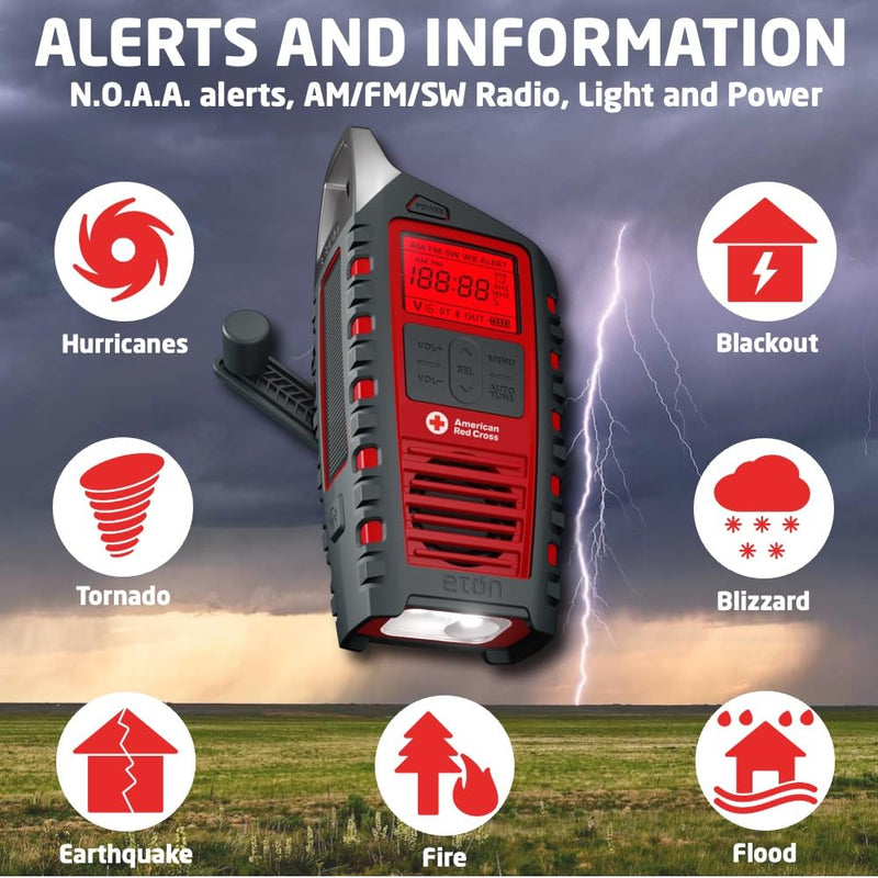 Eton Odyssey Multi-Powered All-Band Bluetooth Emergency Radio with RDS, Red