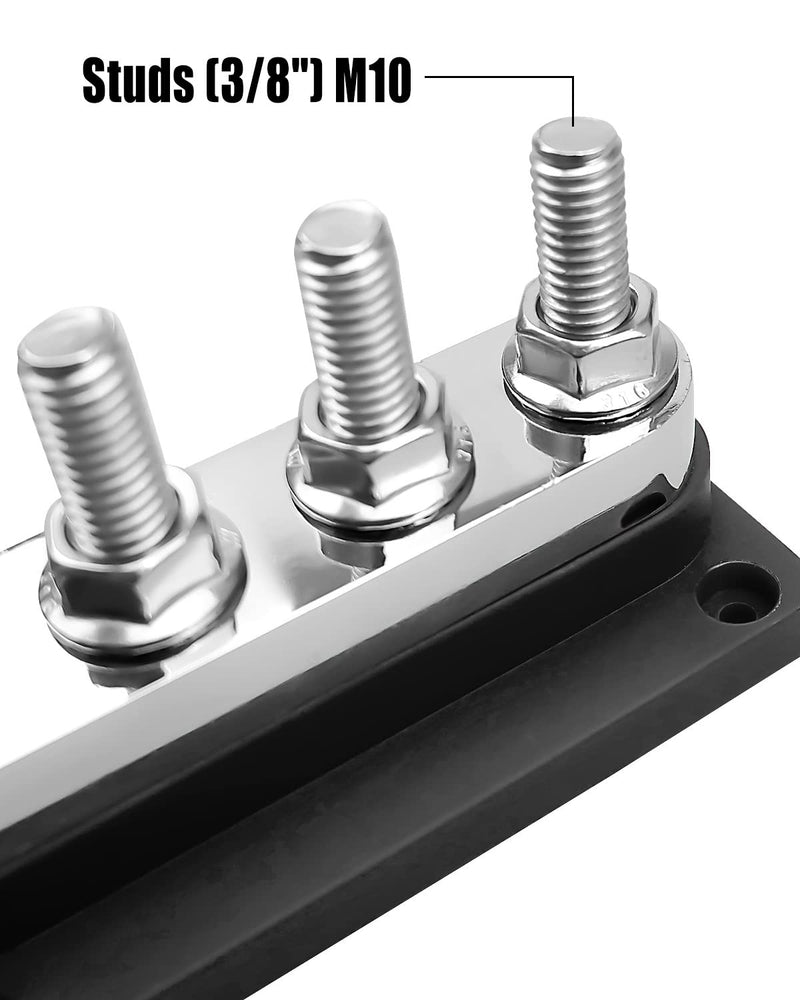 Marine Battery Bus Bar 12-48V 600A, M10 Studs Copper Terminal Block Black | Heavy Duty Power Distribution Block with Waterproof Cover, High Current Busbar for RV, Boat, Truck, Yacht and Trailer