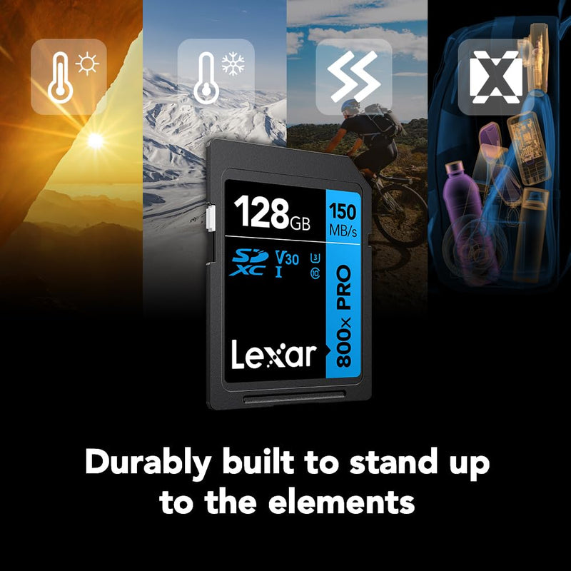 [AUSTRALIA] - Lexar 128GB (2-Pack) High-Performance 800x PRO SDXC UHS-I Memory Card, C10, U3, V30, 4K UHD Video, Up to 150MB/s Read, for Point-and-Shoot & Mid-Range DSLR Cameras, HD Camcorders (LSD0800P128G-B2NNU) 2-Pack 