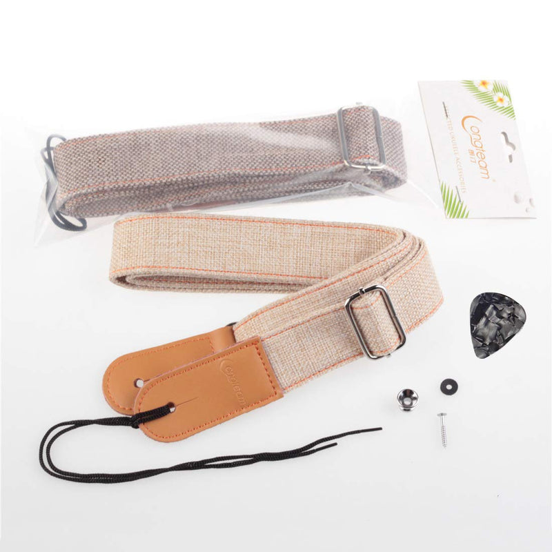 Simple Linen Leather Ukulele Strap Adjustable Length Durable Uke Straps with Nail, Rope, Picks Brown