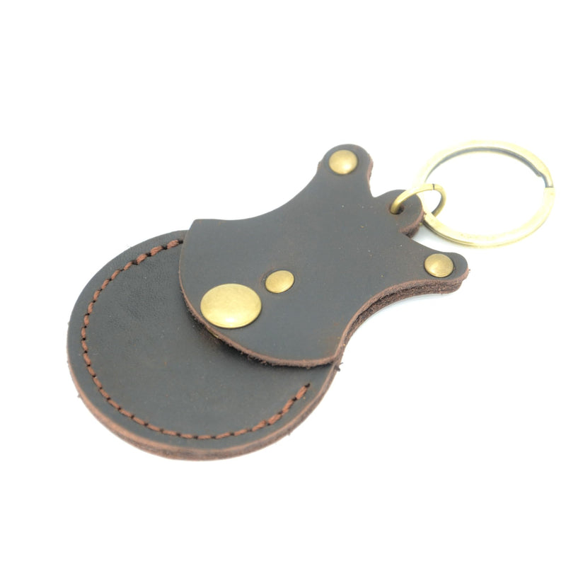 Handmade Guitar shaped pick holder, Genuine Leather Guitar Pick Holder Keychain, Picks Case Instrument Gifts Ideas for Musicians Dark Brown