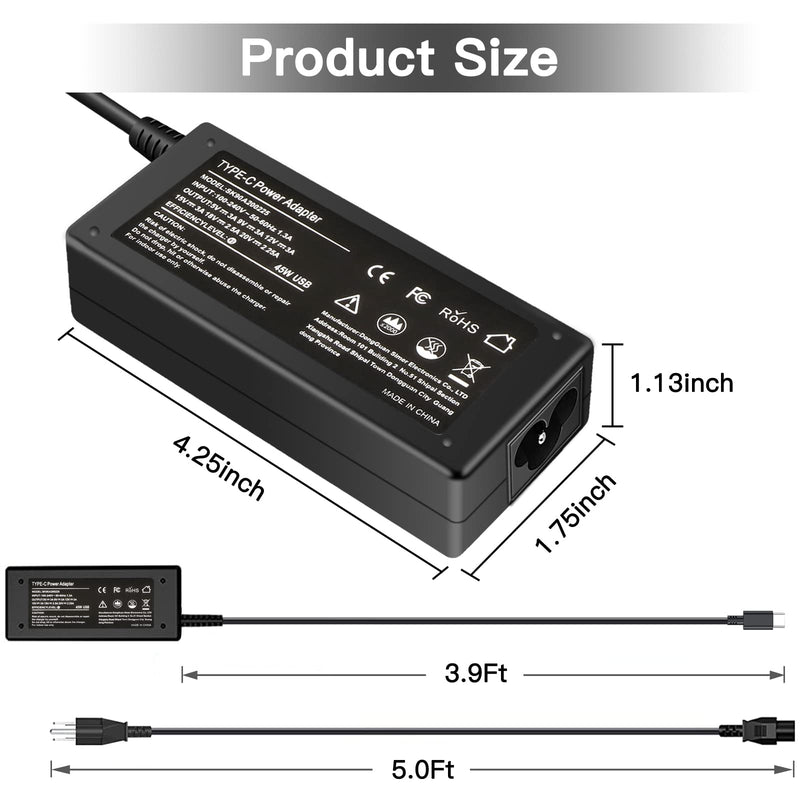 45W Type C USB C Charger Adapter for HP Chromebook X360 14-CA000 11-ae000 14-ca051wm 14-ca052wm 14-ca091wm ca061dx,11-ae051wm 11-ae001tu 11-ae027nr;12-c012dx 918337-001 844205-850 28769-001 SK90A200225