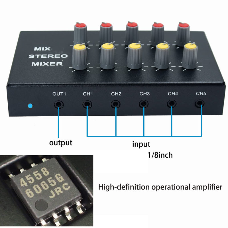 [AUSTRALIA] - audio mixer Powered 10 Channels input 2 output Mini Audio Mix with 3.5mm Stereo for Broadcasting, Podcasting, Streaming,phone Recording and PC Gaming mixing mix102 