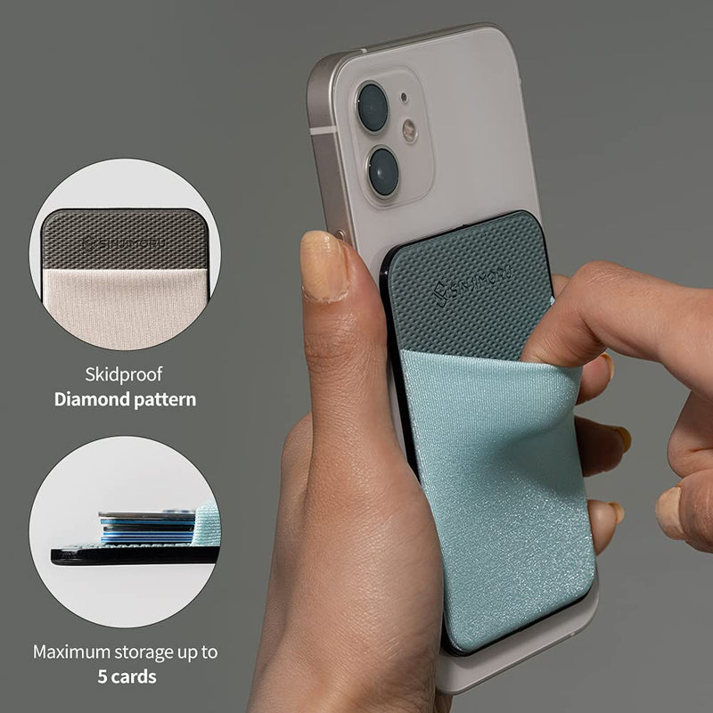 Sinjimoru Stretchy Magnetic Phone Wallet, Magnetic Card Holder for Back of Phone as Phone Wallet for MagSafe Wallet Compatible with iPhone 15 14 13 12 Series. M-Basic Black