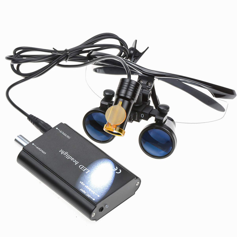 BONEW 3.5 x Surgical Binocular Magnifiers Optical Glass + 5 W LED Headlight Powerful Light with Clip-On Type + Fabric Bag DY-008 (Black) black
