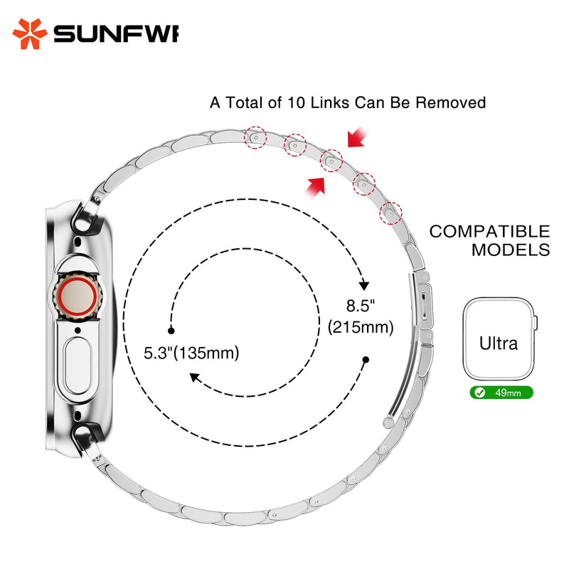 SUNFWR Compatible with Apple Watch Band 49mm for Men Women, Stainless Steel Metal iWatch Band with Case + Top Grain Genuine Leather Band for Apple Watch Ultra/Ultra 2