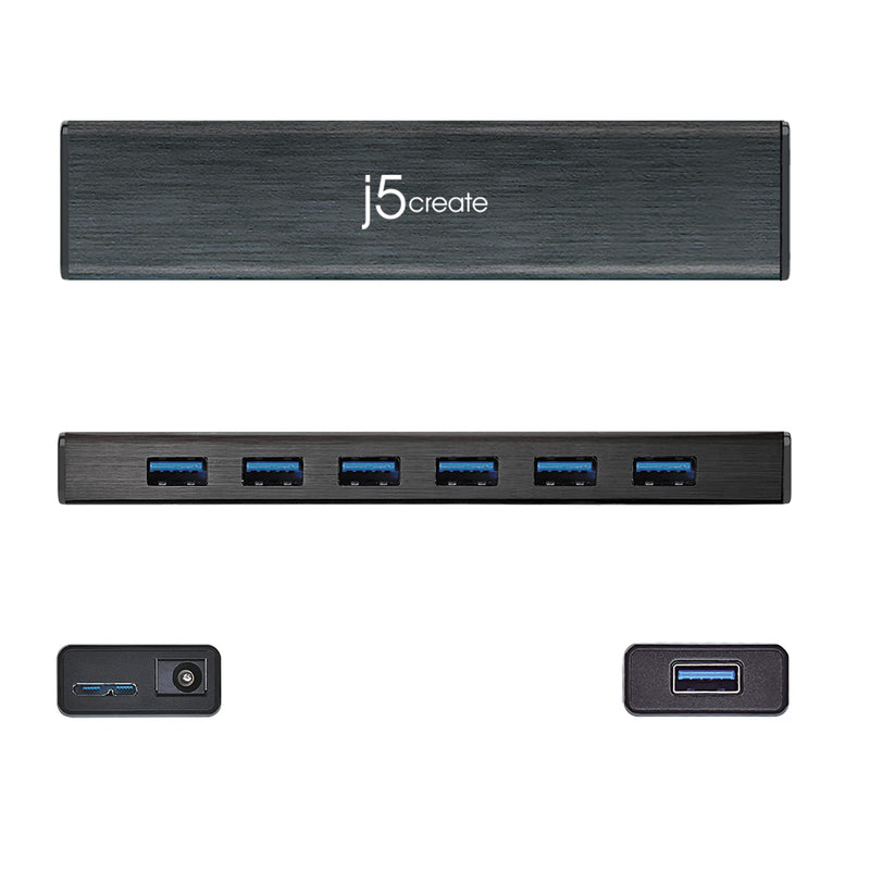 j5create 7-Port Powered USB 3.0 20W Data Hub with 3.3 ft Extended Cable | Power Adapter Included, for Mac, MacBook, Windows, Laptop, Surface, XPS, PC (JUH377)