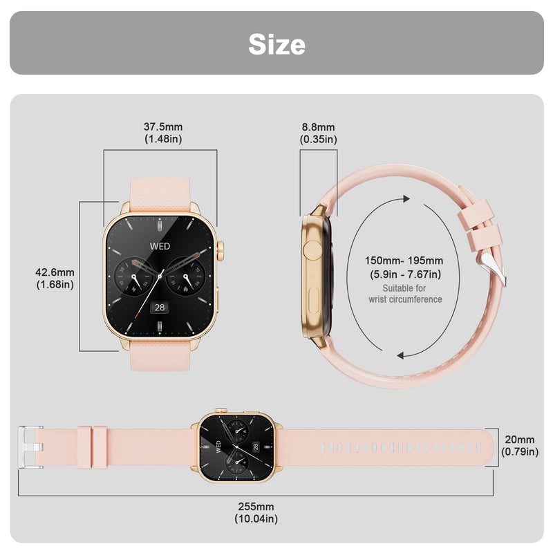 Smart Watches for Women with Bluetooth Call, 1.85" AMOLED HD Fitness Watch | Always on Display (AOD), 120+ Sport Modes, Heart Rate, Sleep & SpO2 Monitor, Text & App Alerts, IP68 Waterproof, Pink Gold