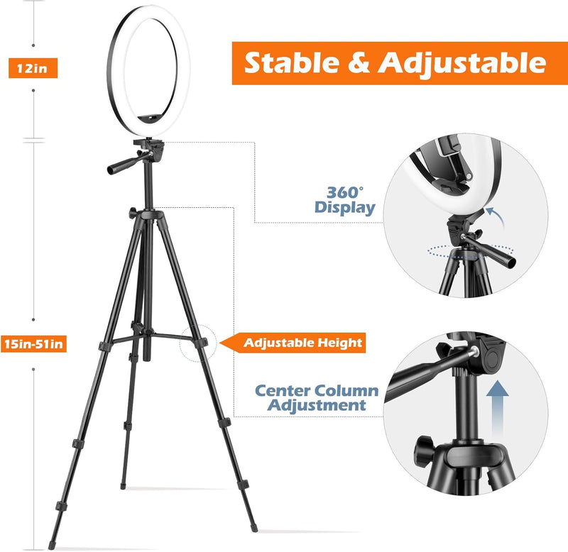 [AUSTRALIA] - Sensyne UBeesize 10" Selfie Ring Light with 50" Extendable Tripod Stand & Phone Holder for Live Stream/Makeup/YouTube Video 