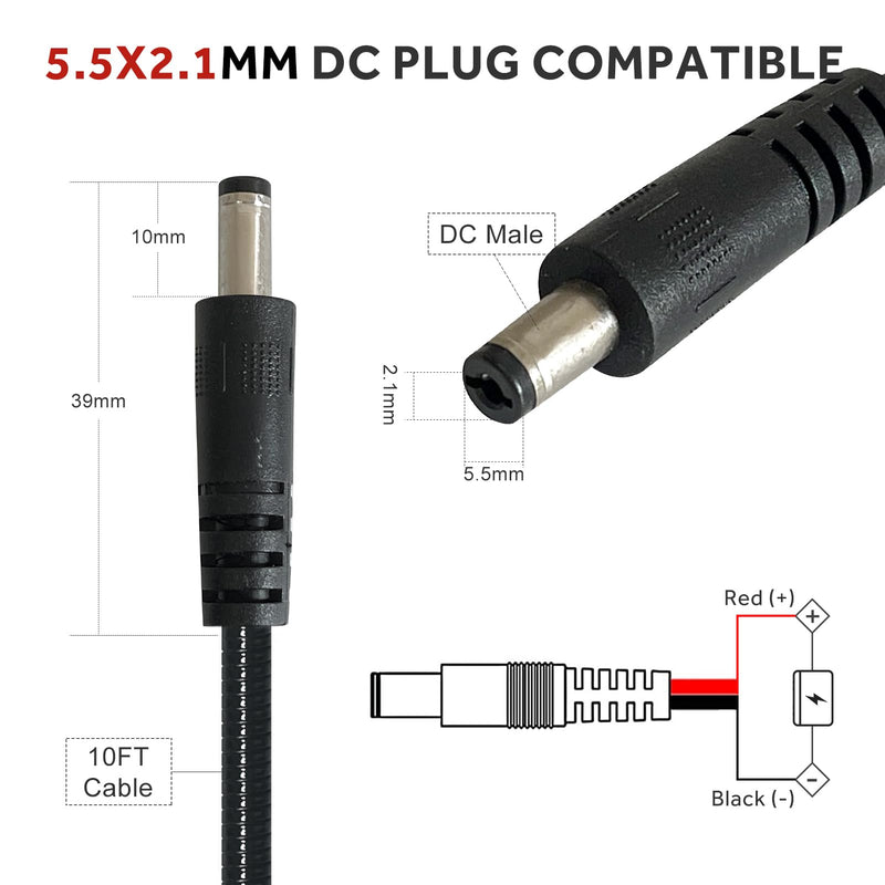 Durable Chew-Resistant Power Cable for Trail Cameras, Compatible with Stealth Cam, Spypoint, Moultrie, Browning, Wildgame Innovations, Muddy, Covert WC20, WC30, Black Gate, etc. 5.5x2.1mm DC Plug, 79" 5.5x2.1 mm End-Spade Connector