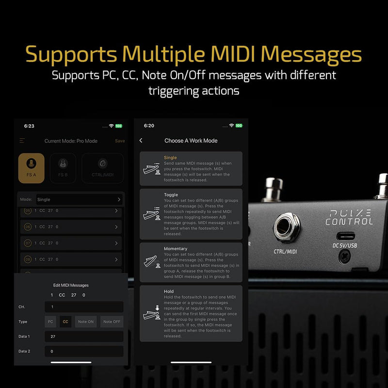 HOTONE Wireless MIDI Controller with Programmable Footswitches, Mobile App Ultra-Compact 12-Hour Battery Pulze Control EC-2(included 2 PCS Additional Footswitch Toppers)