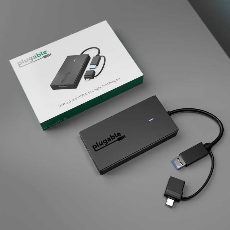 Plugable USB to DisplayPort Adapter - Connect via USB-C or USB 3.0 to Add a 2560x1440 Display – Compatible with Mac M1/M2/M3/M4, Windows, and ChromeOS