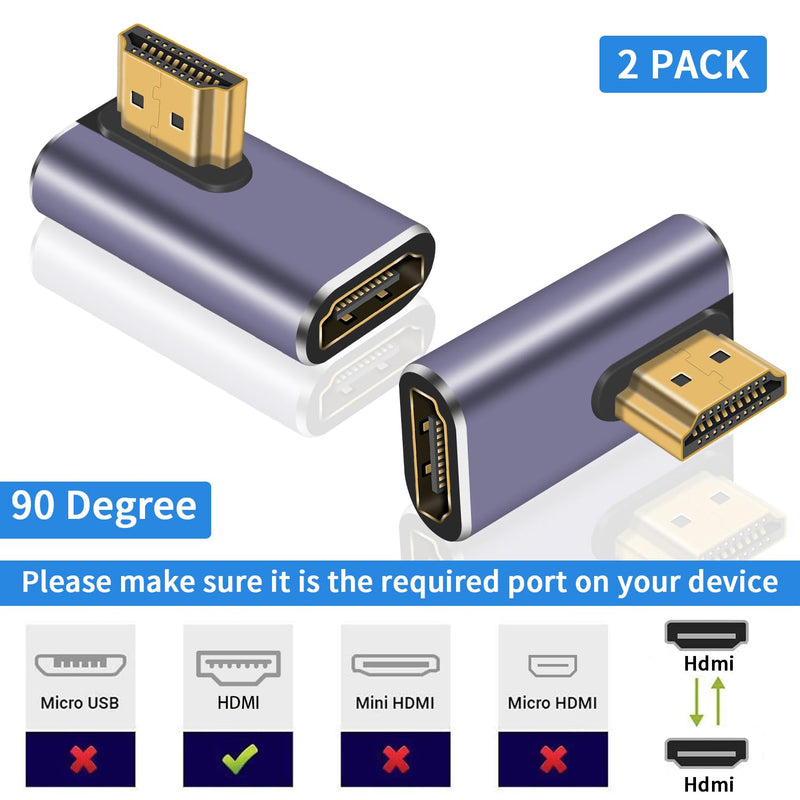 Poyiccot 8K HDMI 90 Degree Adapter, Left Angle HDMI Adapter, 48Gbps HDMI Male to Female Adapter, HDMI 2.1 Extender with LED Light for Laptop,DVD,TV, Monitors,PS5 (2Pack) HDMI Left Angle