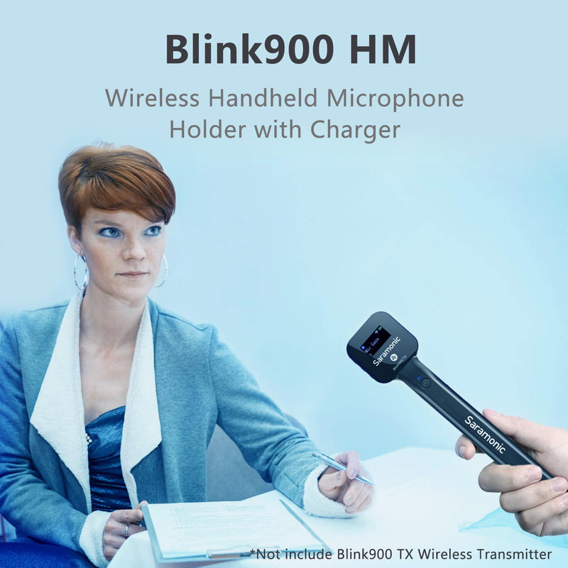 Saramonic Blink900 HM Handheld Microphone Holder for Blink900 TX Transmitter, USB Type-C, ABS Plastic and Metal, 1100mAh Battery, 2-Year Warranty HM.