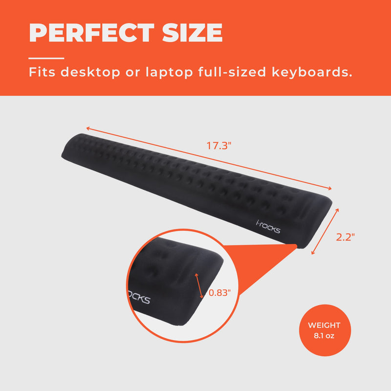 i-Rocks IRC41 Ergonomic Keyboard Memory Foam Wrist Rest Pad with Anti-Slip Base; Provides Cushioned Support and Pain Relief for Office, Gaming, Computer, Laptop, and Typing. (Black) Black Keyboard Pad